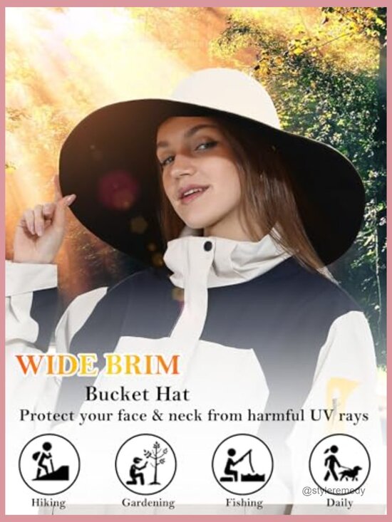 Reversible Ultra Wide Brim Cotton Bucket Hat Sun Protection UPF 50+ main image 4